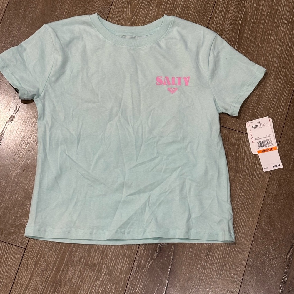 Roxy Light Blue Kids Tee with Pink Logo